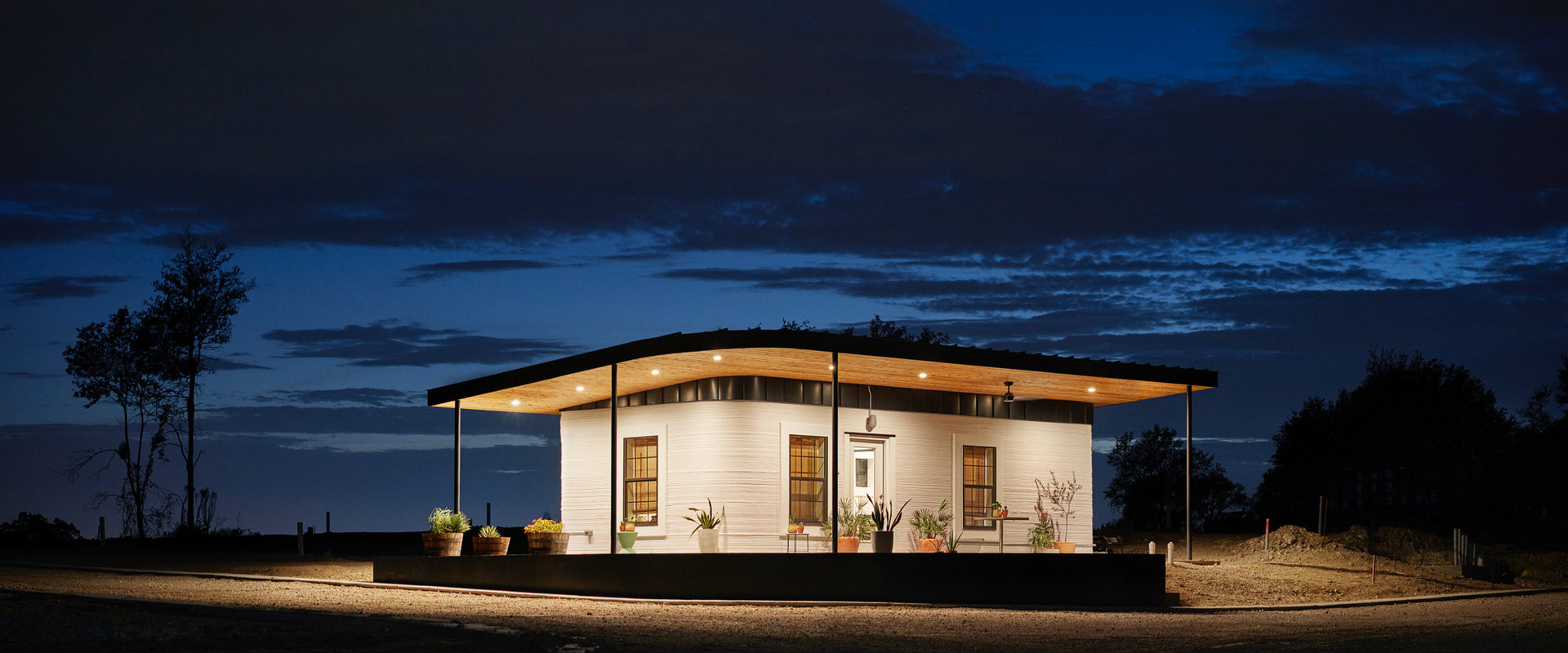 ICON 3D-printed home at dusk